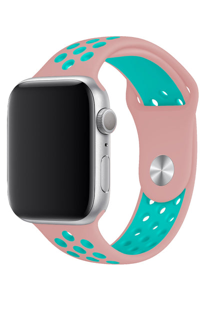 Apple Watch Uyumlu Silikon Delikli Spor Kordon Pembe Yeşil
