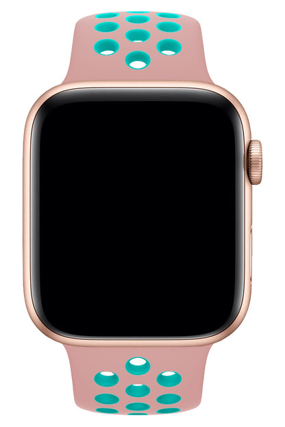 Apple Watch Uyumlu Silikon Delikli Spor Kordon Pembe Yeşil