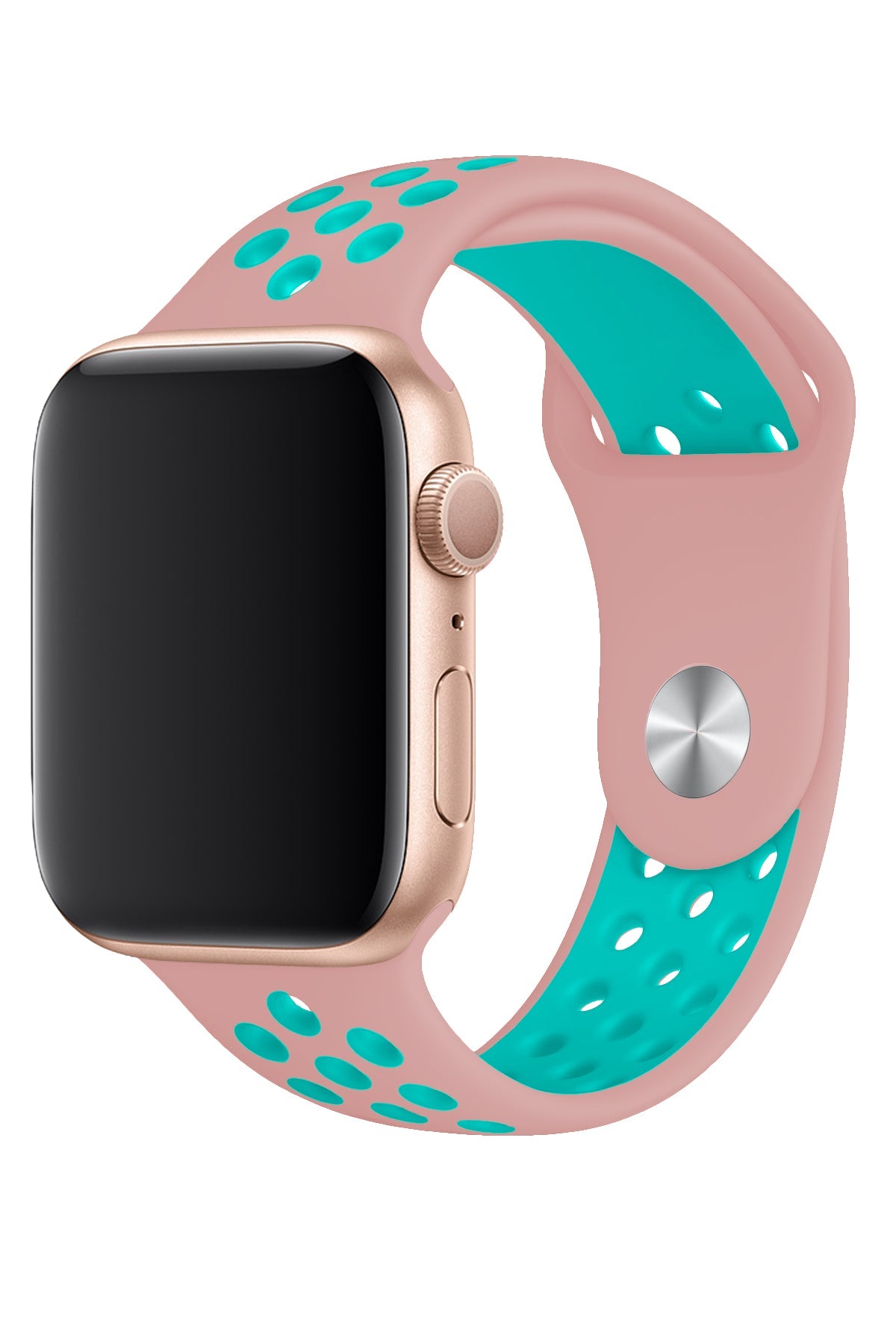 Apple Watch Uyumlu Silikon Delikli Spor Kordon Pembe Yeşil