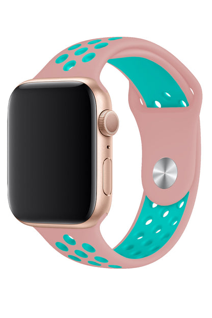 Apple Watch Uyumlu Silikon Delikli Spor Kordon Pembe Yeşil