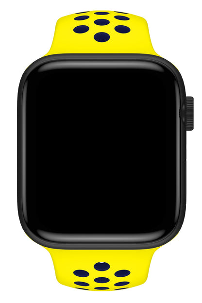 Apple Watch Uyumlu Silikon Delikli Spor Kordon Sarı Lacivert