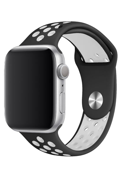 Apple Watch Uyumlu Silikon Delikli Spor Kordon Siyah Beyaz
