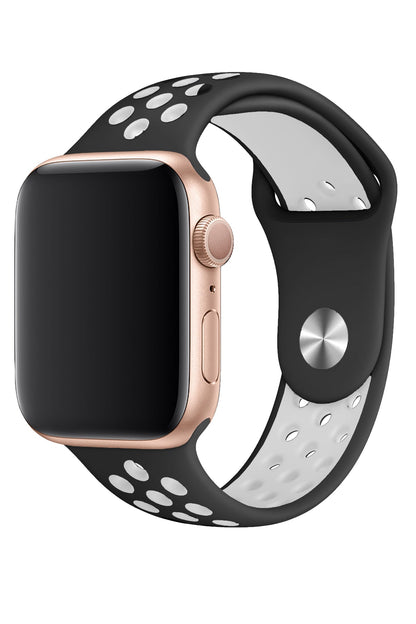 Apple Watch Uyumlu Silikon Delikli Spor Kordon Siyah Beyaz