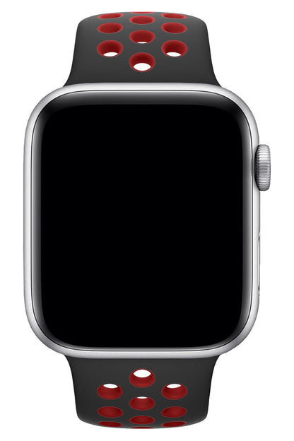 Apple Watch Uyumlu Silikon Delikli Spor Kordon Siyah Kırmızı