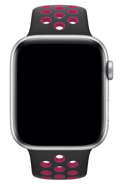 Apple Watch Uyumlu Silikon Delikli Spor Kordon Siyah Pembe