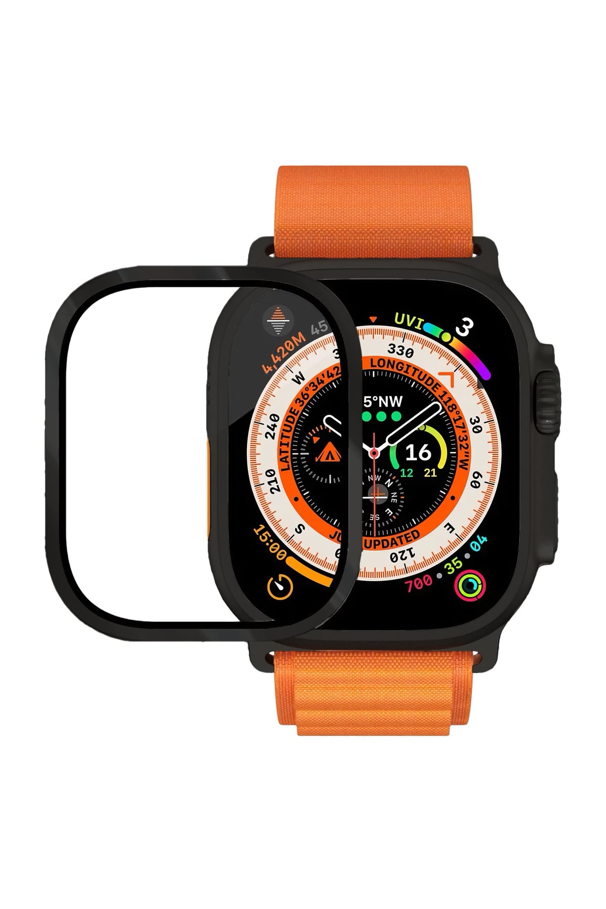 Apple Watch Ultra Uyumlu Metal Çerçeveli İnce Ekran Koruyucu Siyah
