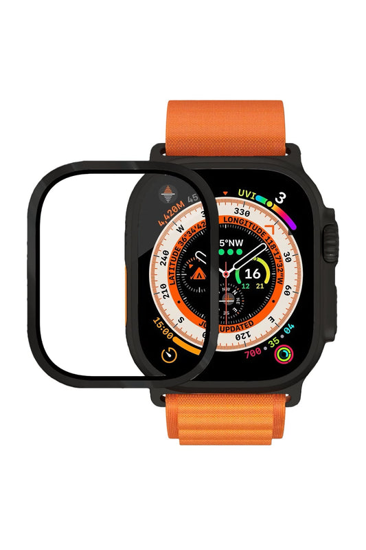 Apple Watch Ultra Uyumlu Metal Çerçeveli İnce Ekran Koruyucu Siyah