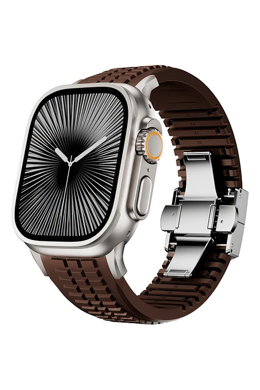 Apple Watch / Ultra Uyumlu AquaLink Kordon Mocha Gümüş Toka