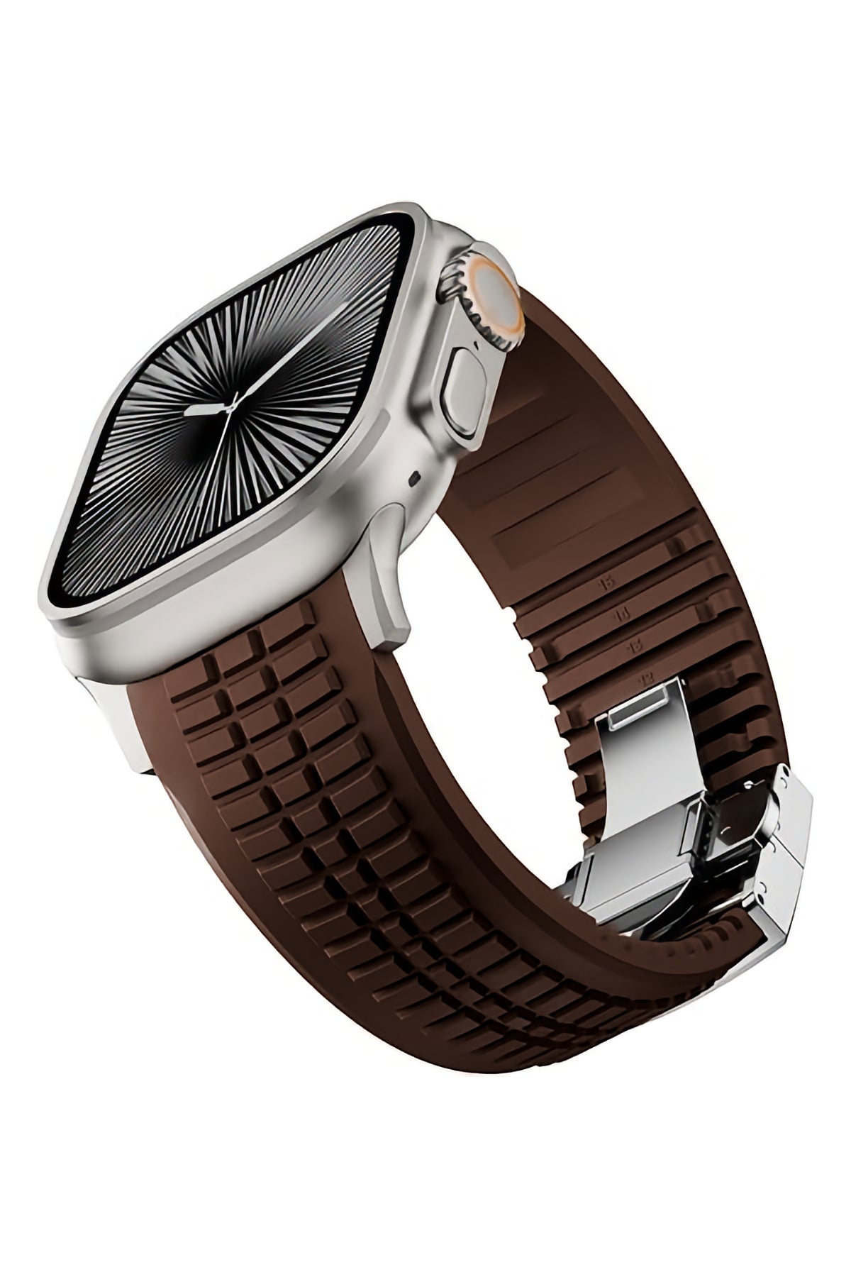 Apple Watch / Ultra Uyumlu AquaLink Kordon Mocha Gümüş Toka