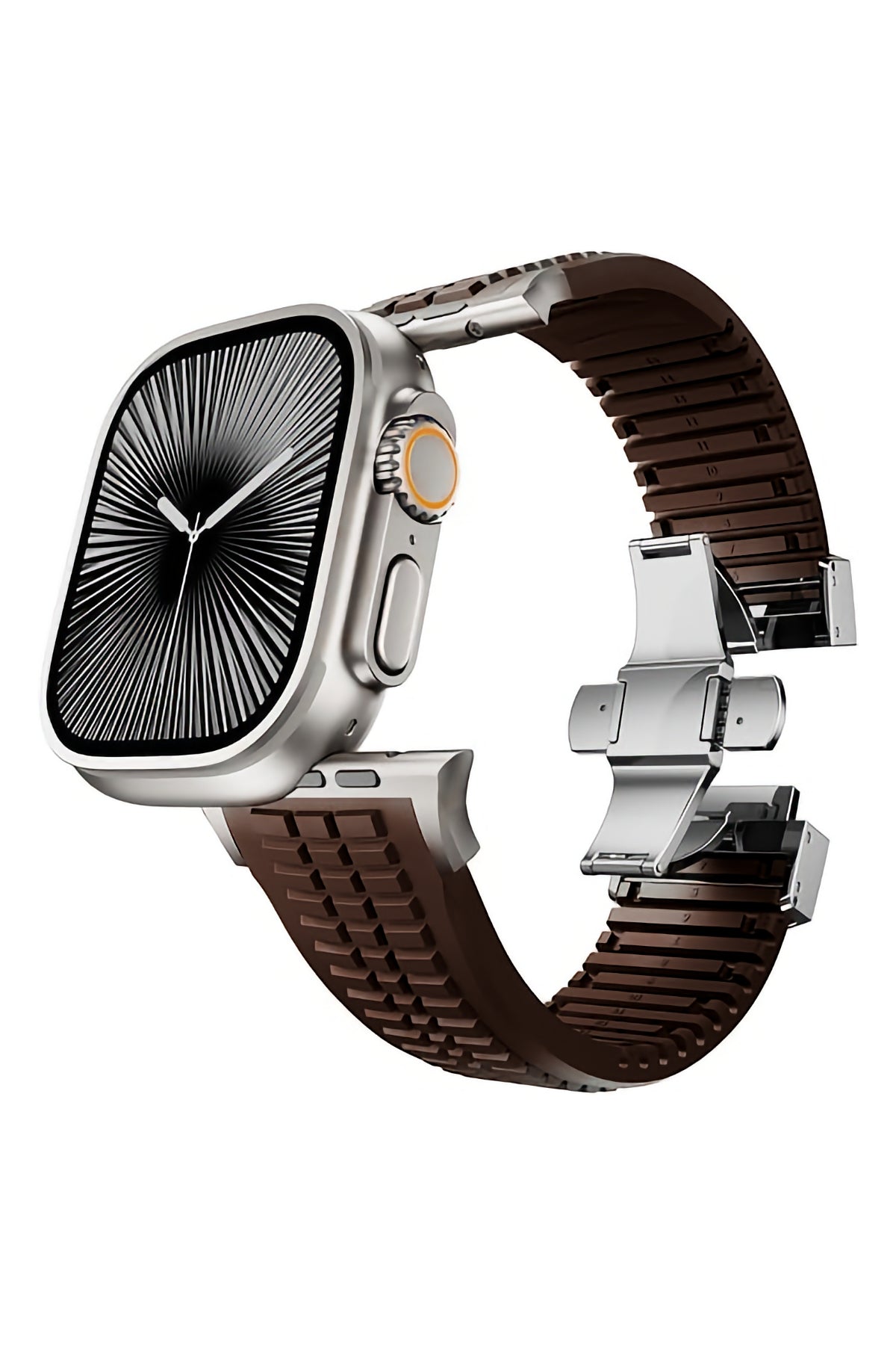 Apple Watch / Ultra Uyumlu AquaLink Kordon Mocha Gümüş Toka