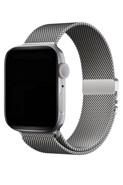 Apple Watch Ultra Uyumlu İnce Örgü Milano Loop Gümüş