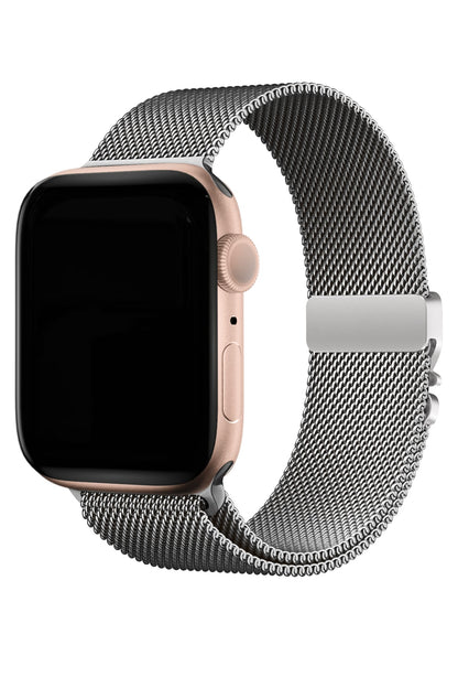 Apple Watch Ultra Uyumlu İnce Örgü Milano Loop Gümüş