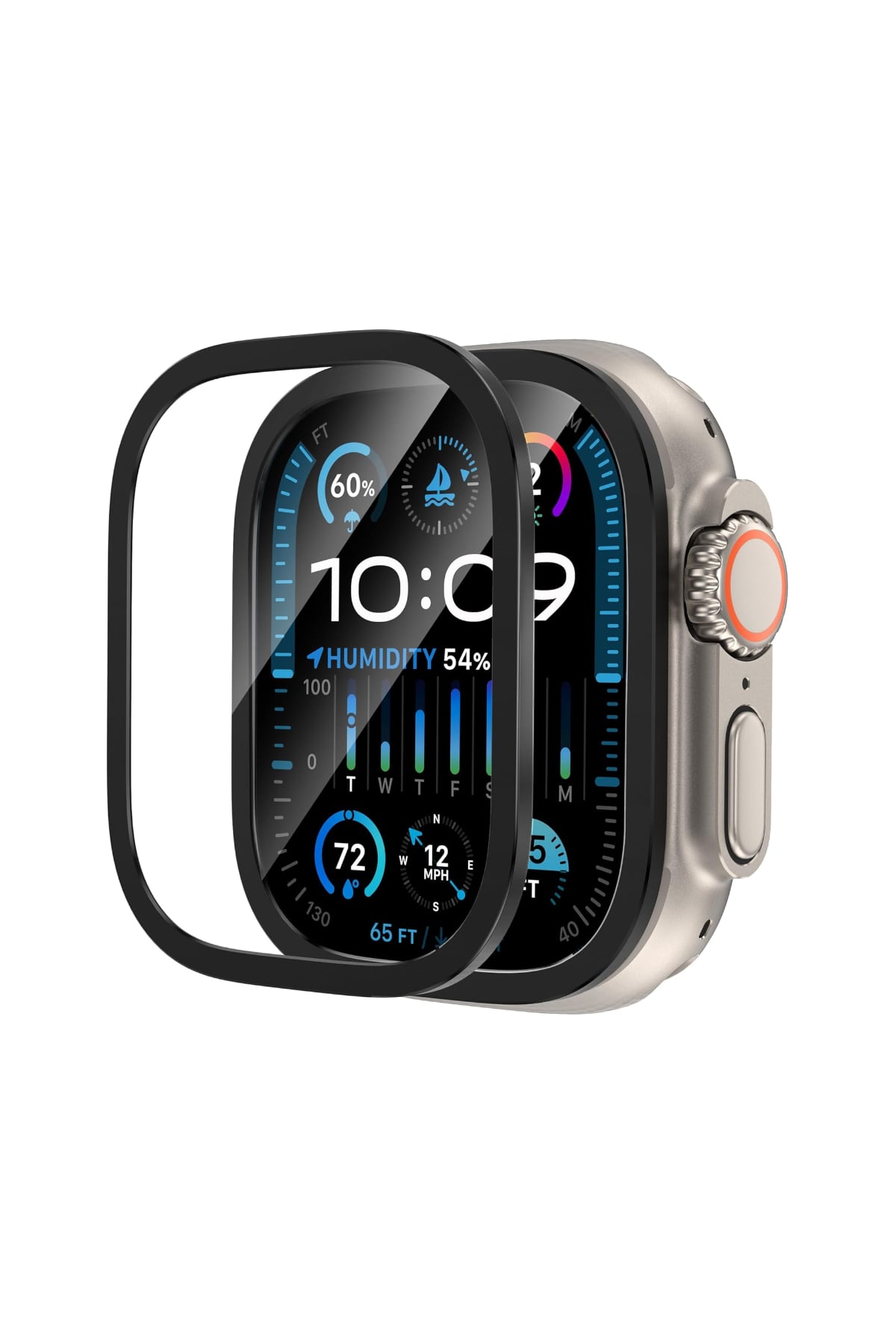 Apple Watch Ultra Uyumlu Metal Çerçeveli İnce Ekran Koruyucu Siyah