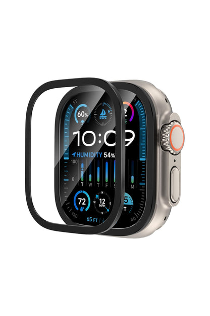 Apple Watch Ultra Uyumlu Metal Çerçeveli İnce Ekran Koruyucu Siyah