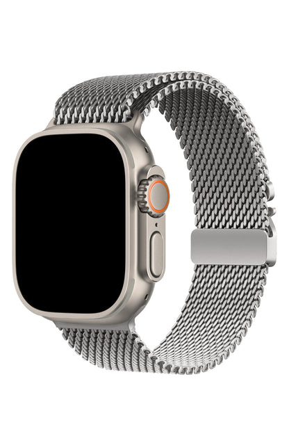 Apple Watch Ultra Uyumlu Kalın Örgü Milano Loop Gümüş Gri