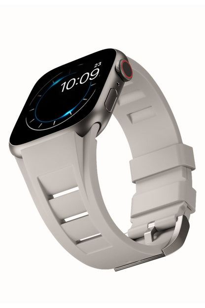 Apple Watch Ultra Uyumlu Terraflex Rubber Gümüş Tokalı Bej Kordon