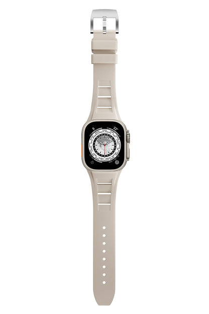 Apple Watch Ultra Uyumlu Terraflex Rubber Gümüş Tokalı Bej Kordon