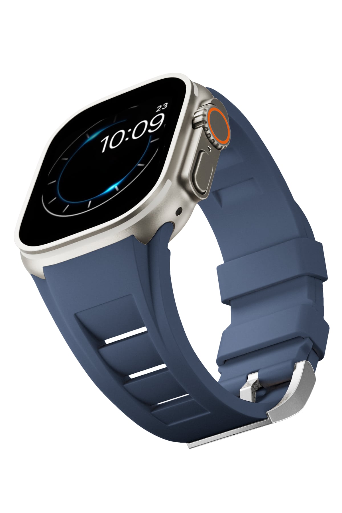 Apple Watch Ultra Uyumlu Terraflex Rubber Gümüş Tokalı Lacivert Kordon