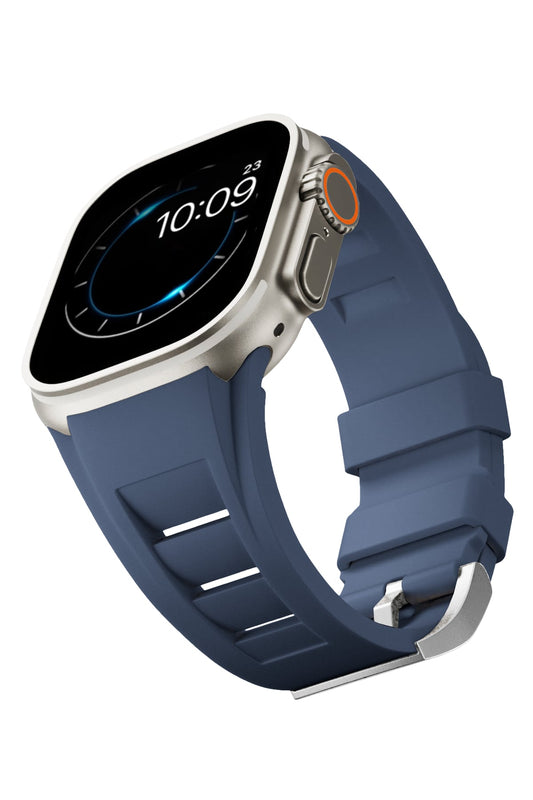 Apple Watch Ultra Uyumlu Terraflex Rubber Gümüş Tokalı Lacivert Kordon