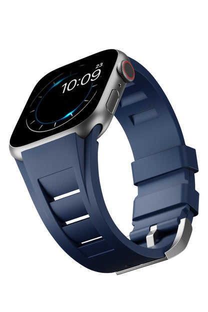 Apple Watch Ultra Uyumlu Terraflex Rubber Gümüş Tokalı Lacivert Kordon