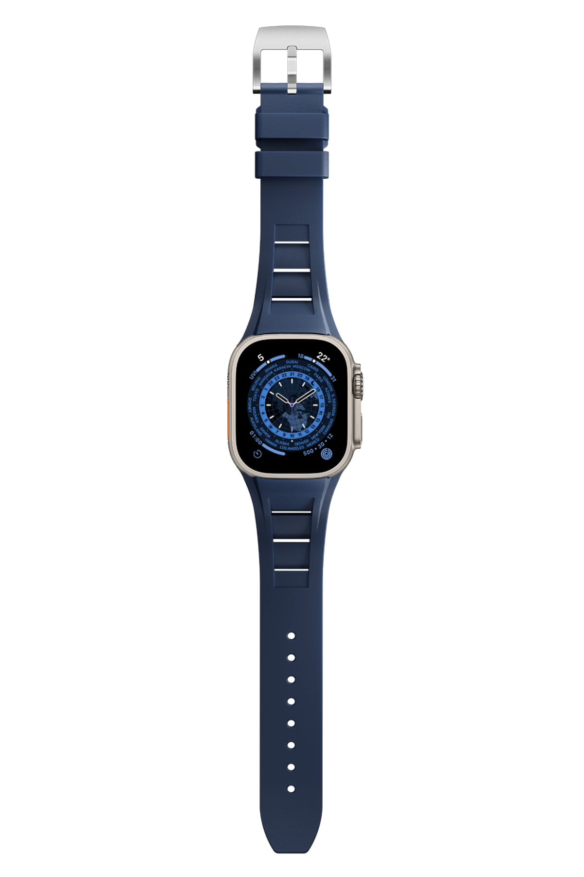Apple Watch Ultra Uyumlu Terraflex Rubber Gümüş Tokalı Lacivert Kordon