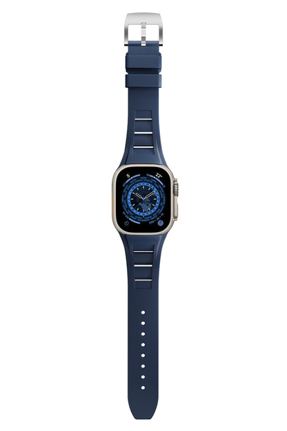 Apple Watch Ultra Uyumlu Terraflex Rubber Gümüş Tokalı Lacivert Kordon
