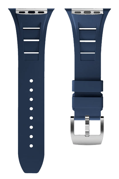 Apple Watch Ultra Uyumlu Terraflex Rubber Gümüş Tokalı Lacivert Kordon