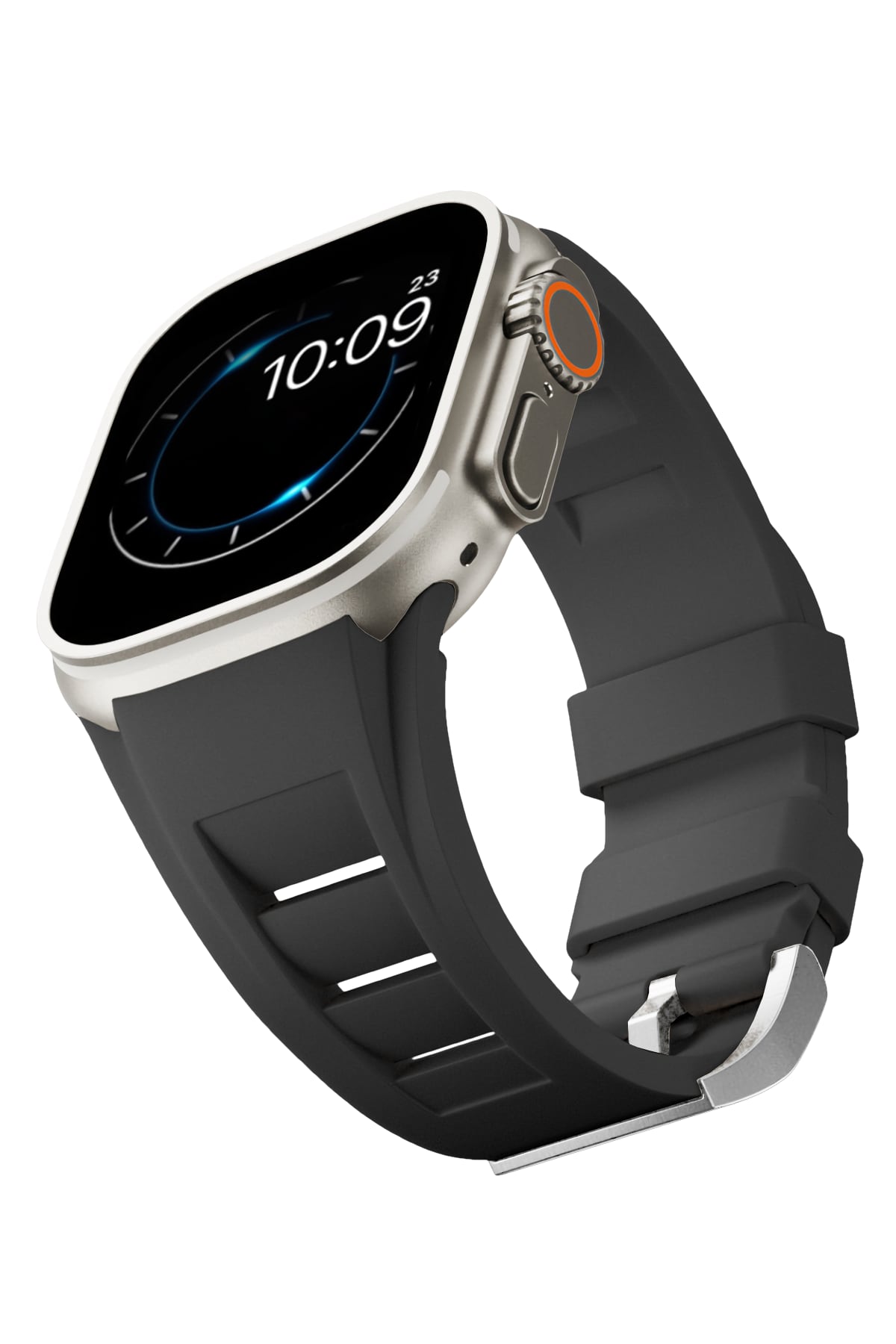 Apple Watch Ultra Uyumlu Terraflex Rubber Gümüş Tokalı Siyah Kordon