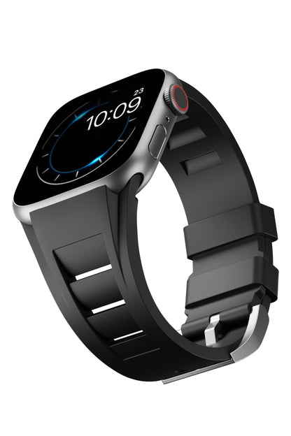 Apple Watch Ultra Uyumlu Terraflex Rubber Gümüş Tokalı Siyah Kordon