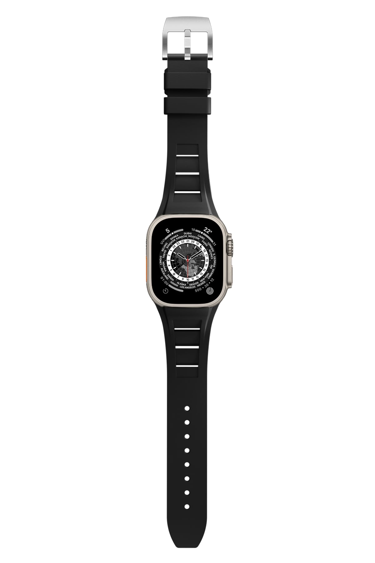 Apple Watch Ultra Uyumlu Terraflex Rubber Gümüş Tokalı Siyah Kordon