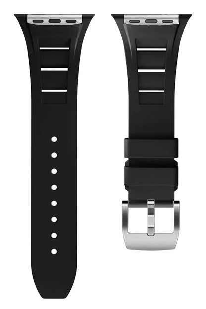 Apple Watch Ultra Uyumlu Terraflex Rubber Gümüş Tokalı Siyah Kordon