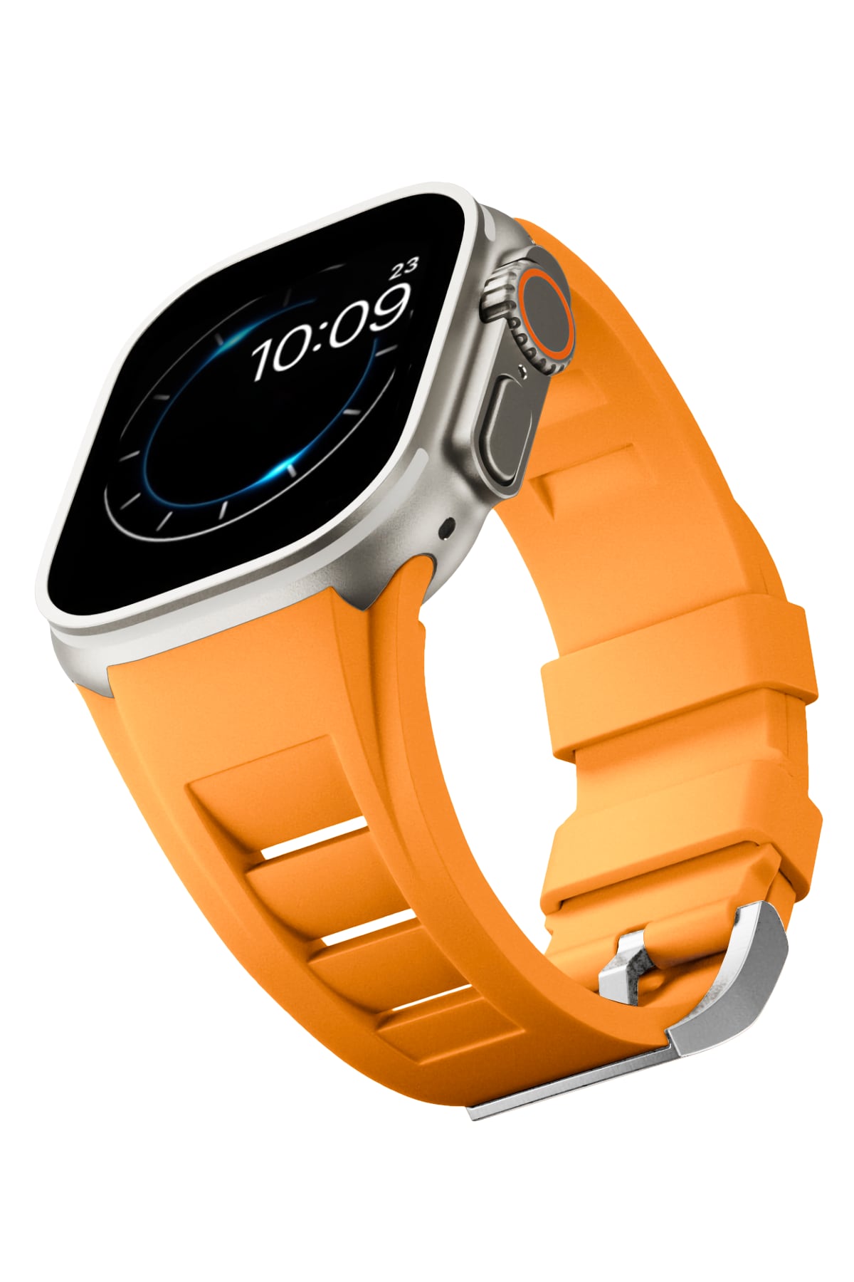 Apple Watch Ultra Uyumlu Terraflex Rubber Gümüş Tokalı Turuncu Kordon