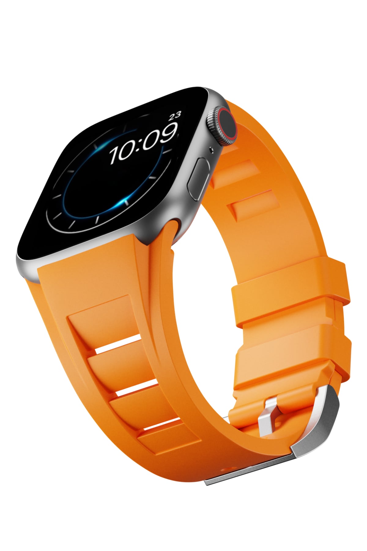 Apple Watch Ultra Uyumlu Terraflex Rubber Gümüş Tokalı Turuncu Kordon