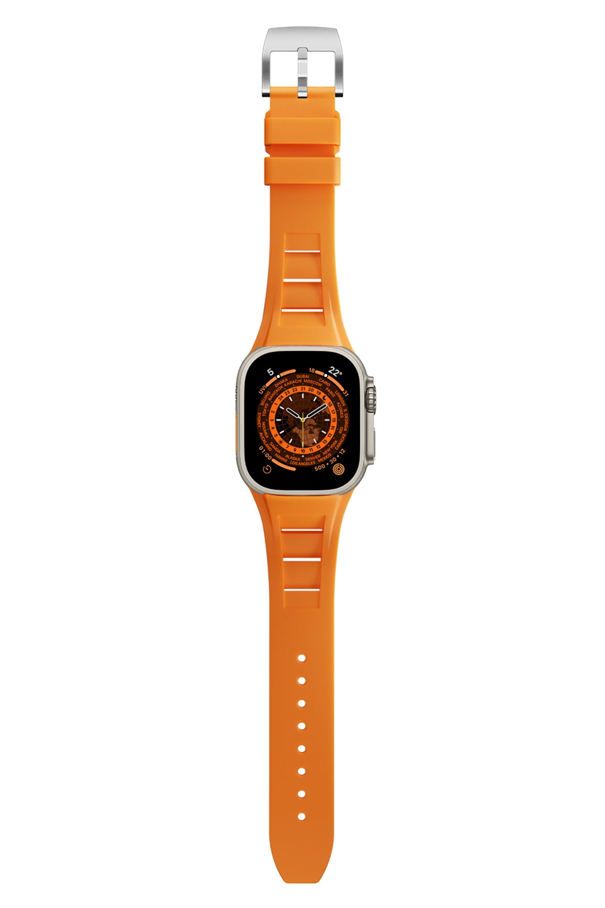 Apple Watch Ultra Uyumlu Terraflex Rubber Gümüş Tokalı Turuncu Kordon