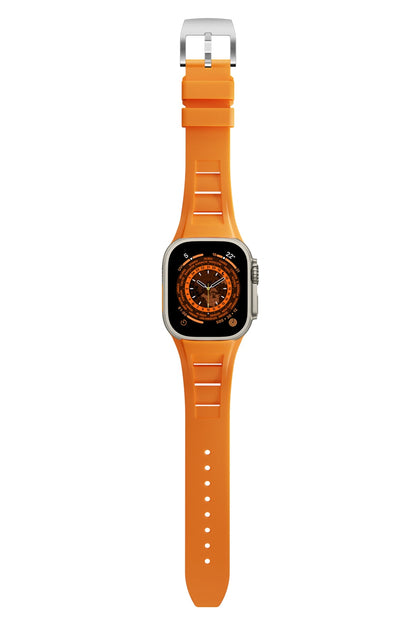 Apple Watch Ultra Uyumlu Terraflex Rubber Gümüş Tokalı Turuncu Kordon