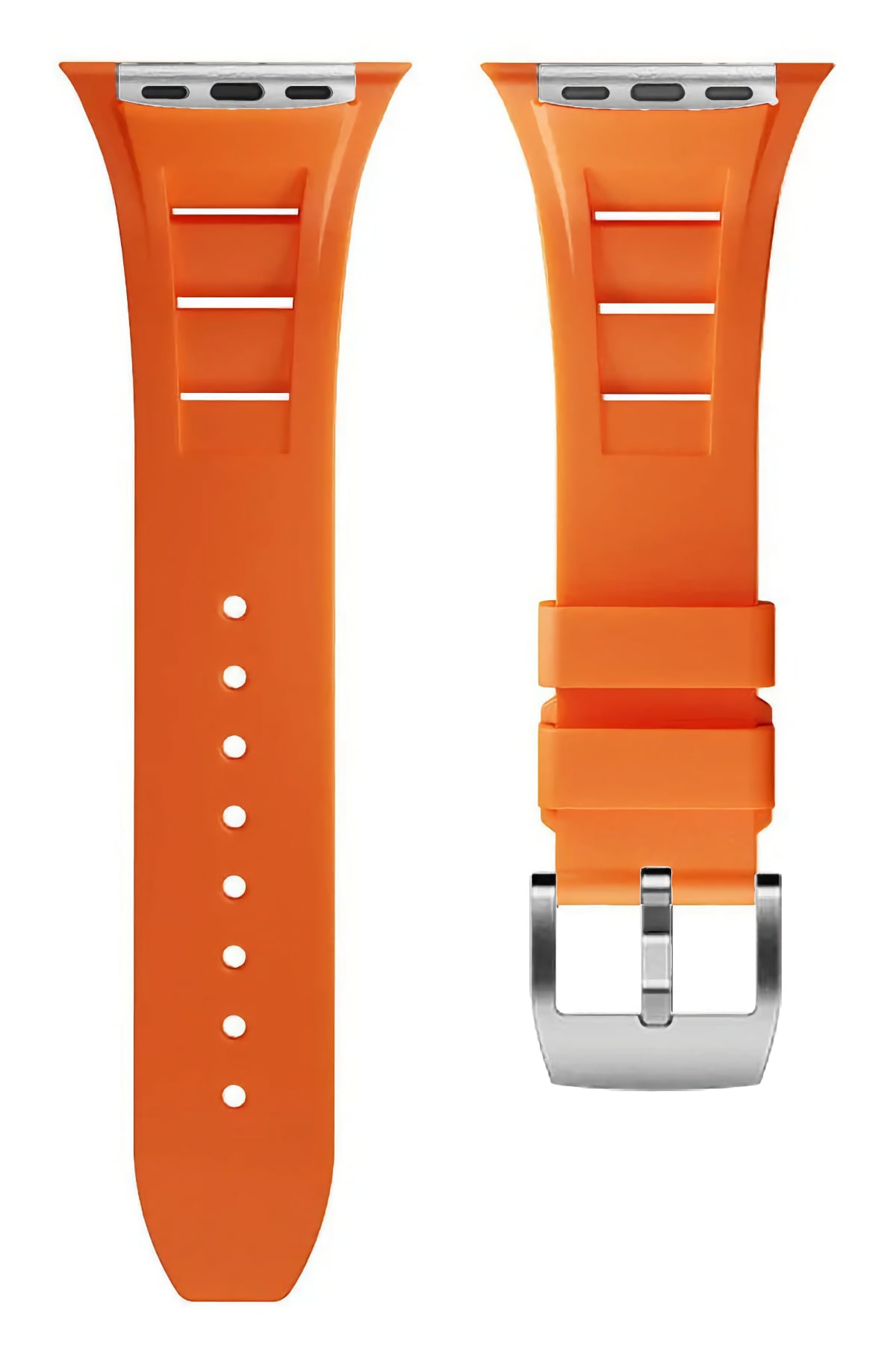 Apple Watch Ultra Uyumlu Terraflex Rubber Gümüş Tokalı Turuncu Kordon