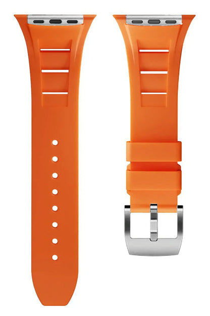 Apple Watch Ultra Uyumlu Terraflex Rubber Gümüş Tokalı Turuncu Kordon