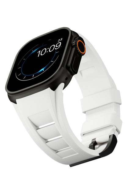 Apple Watch Ultra Uyumlu Terraflex Rubber Siyah Tokalı Beyaz Kordon