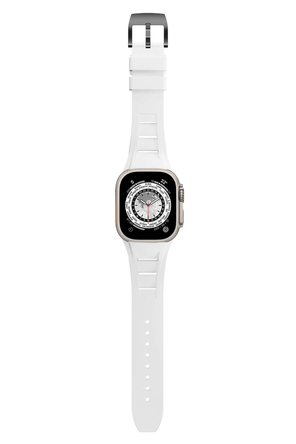 Apple Watch Ultra Uyumlu Terraflex Rubber Siyah Tokalı Beyaz Kordon
