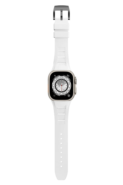Apple Watch Ultra Uyumlu Terraflex Rubber Siyah Tokalı Beyaz Kordon