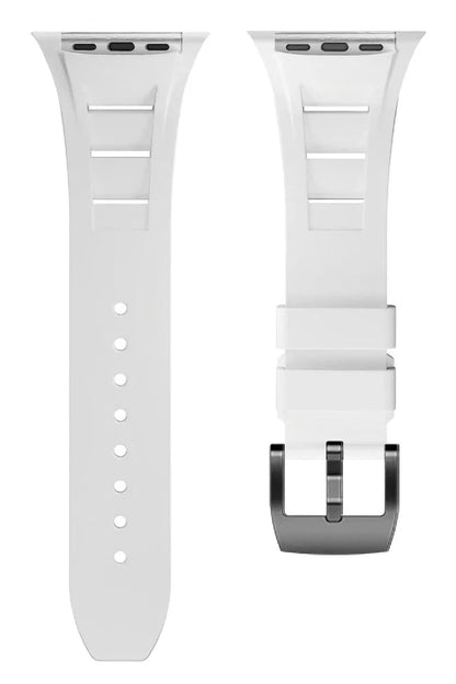Apple Watch Ultra Uyumlu Terraflex Rubber Siyah Tokalı Beyaz Kordon