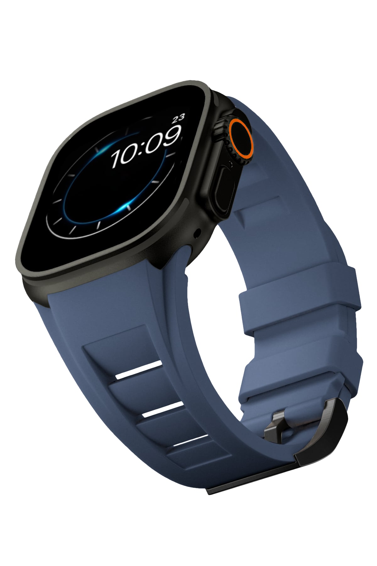 Apple Watch Ultra Uyumlu Terraflex Rubber Siyah Tokalı Lacivert Kordon