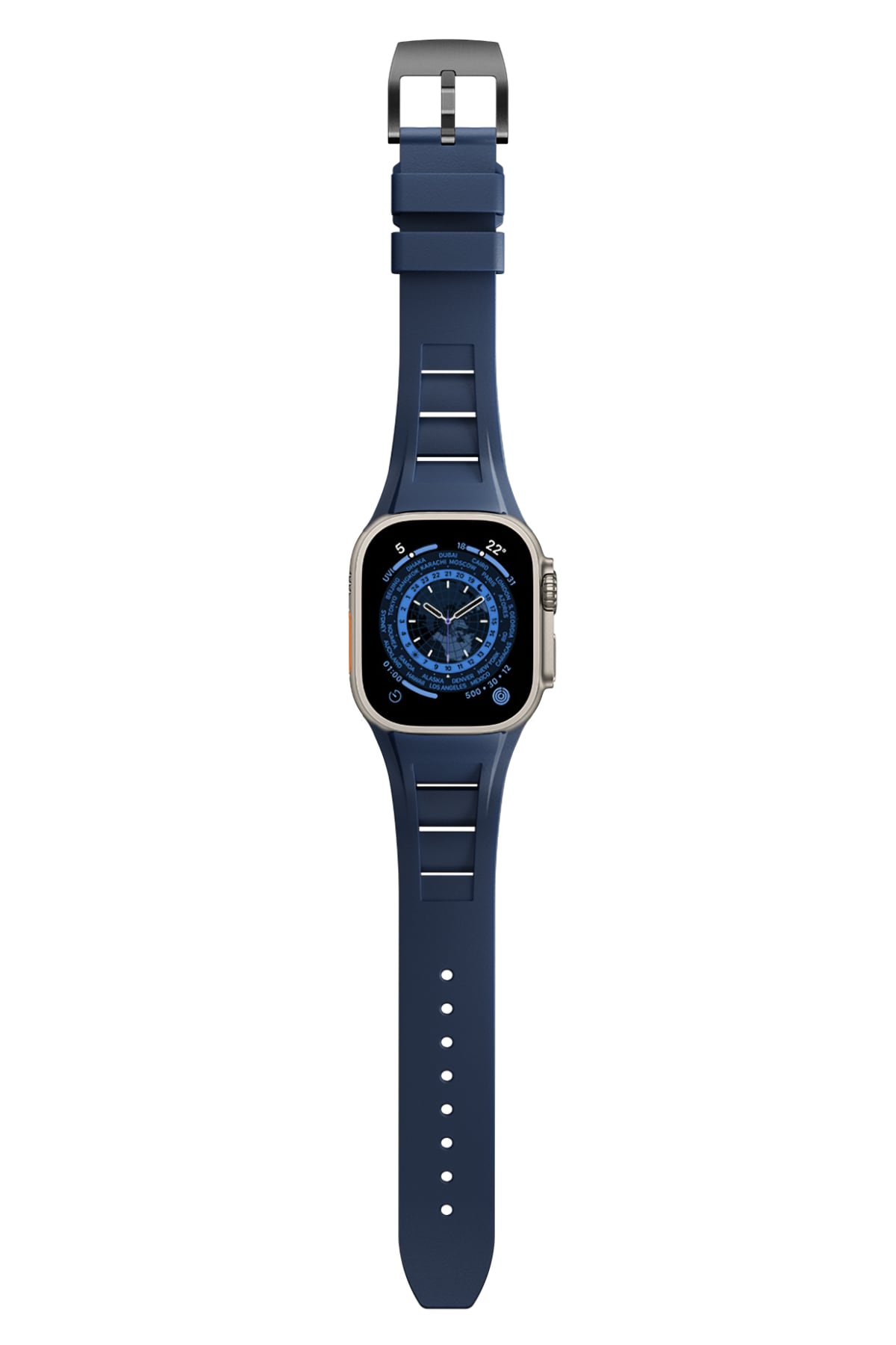 Apple Watch Ultra Uyumlu Terraflex Rubber Siyah Tokalı Lacivert Kordon