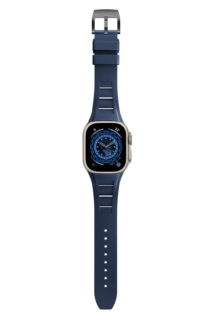 Apple Watch Ultra Uyumlu Terraflex Rubber Siyah Tokalı Lacivert Kordon