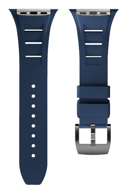 Apple Watch Ultra Uyumlu Terraflex Rubber Siyah Tokalı Lacivert Kordon
