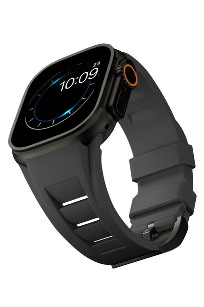 Apple Watch Ultra Uyumlu Terraflex Rubber Siyah Tokalı Siyah Kordon