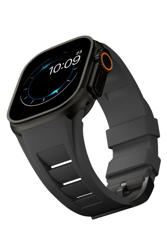Apple Watch Ultra Uyumlu Terraflex Rubber Siyah Tokalı Siyah Kordon