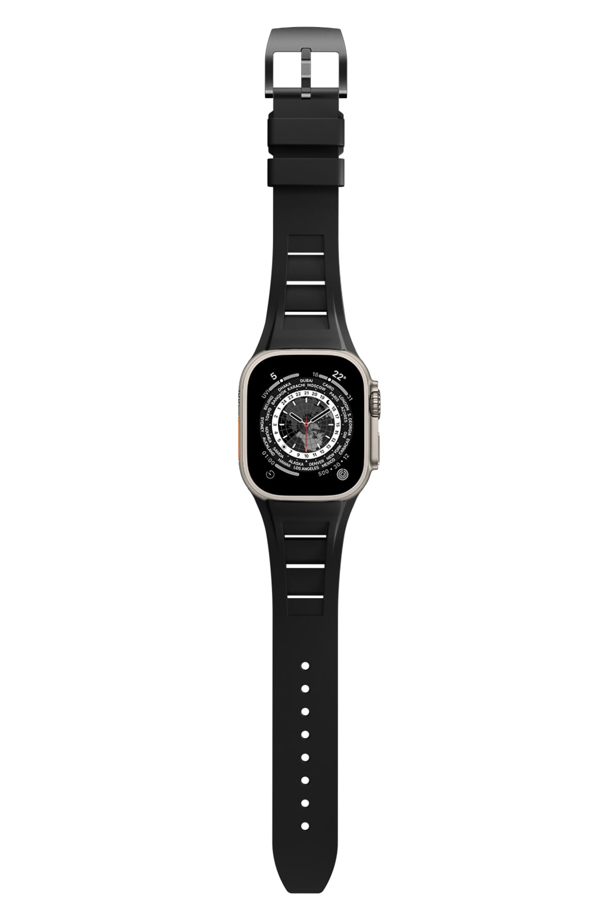 Apple Watch Ultra Uyumlu Terraflex Rubber Siyah Tokalı Siyah Kordon