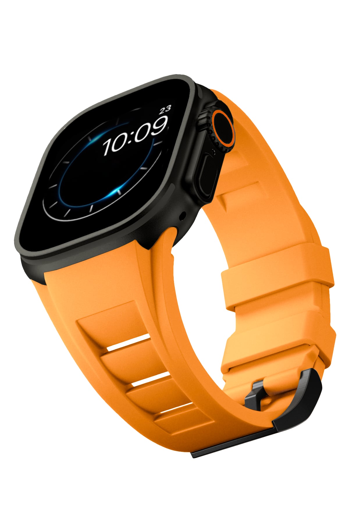 Apple Watch Ultra Uyumlu Terraflex Rubber Siyah Tokalı Turuncu Kordon