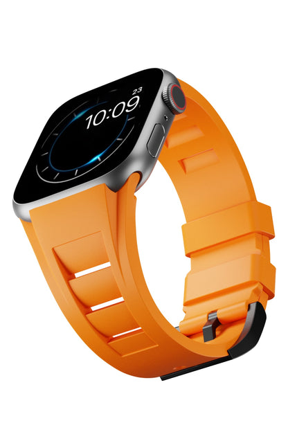 Apple Watch Ultra Uyumlu Terraflex Rubber Siyah Tokalı Turuncu Kordon